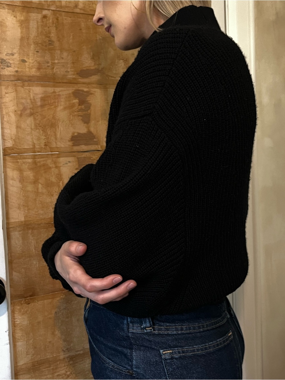 Black Chunky Knit Sweater - Classic Mock Neck